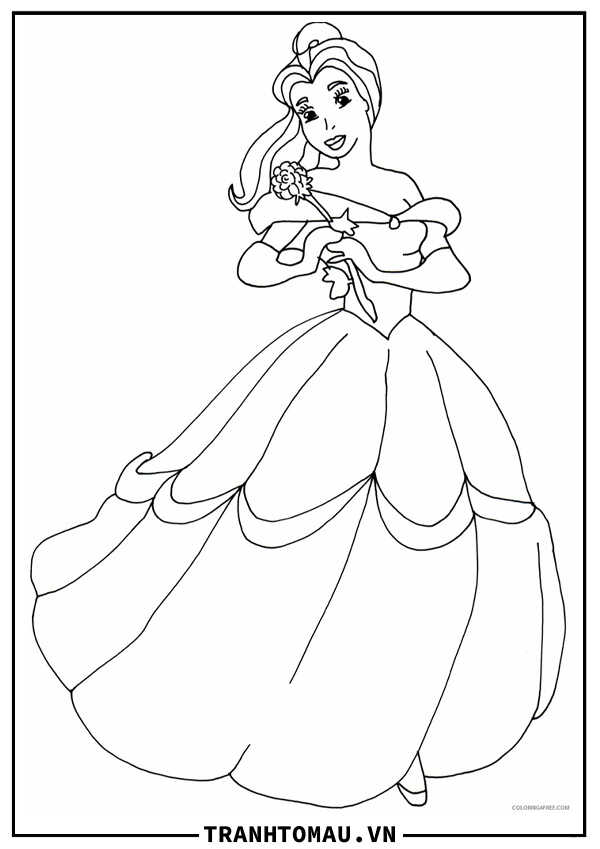 tranh công chúa belle cho bé tập tô màu