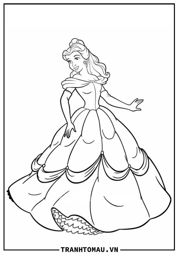 tranh công chúa belle cho bé tập tô màu