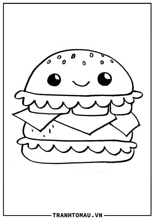 Download] Tranh Tô Màu Bánh Hamburger Cho Bé (A4)