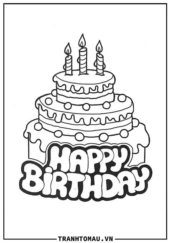 Tranh tô màu hình bánh sinh nhật happy birthday