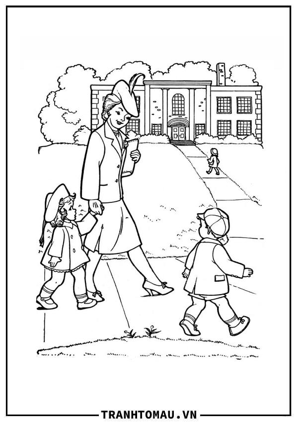 Tranh Tô Màu Em Bé Đến Trường